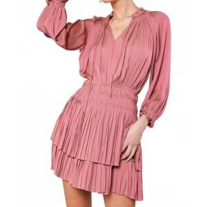 NEW NYLAND isabella pleated 3/4 sleeve mini dress in rose